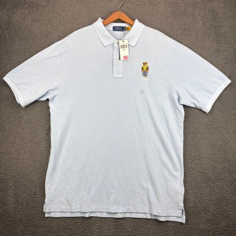 Polo Ralph Lauren Polo Bear Light Blue Pique Shirt XLT 711P04983001 NWT‎